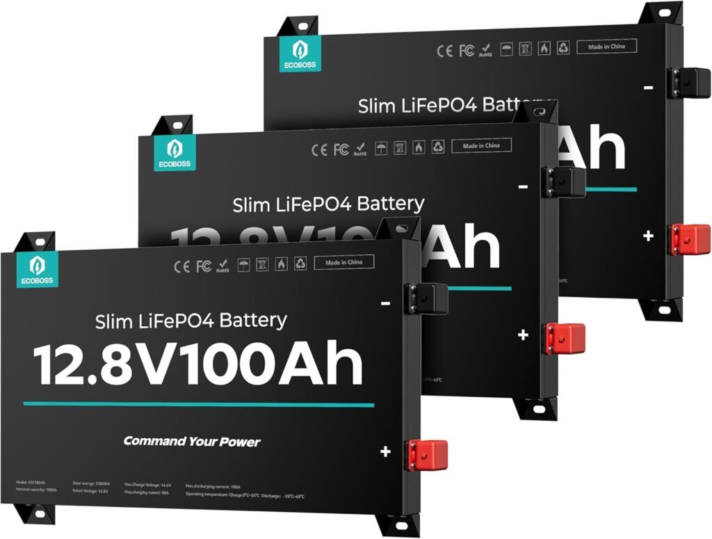 12V 100Ah Slim Lithium LiFePO4 Battery 2.76 1280Wh Ultra-Thin Deep Cycle Lithium Battery with 100A BMS, Low-Temp Protection Fit Vans, RV, Trucks, Solar Systems, Marine Off-Grid (4 Pack) 12V 100Ah Slim Lithium LiFePO4 Battery 2.76 1280Wh Ultra-Thin Deep Cycle Lithium Battery with 100A BMS, Low-Temp Protection Fit Vans, RV, Trucks, Solar Systems, Marine Off-Grid (4 Pack)