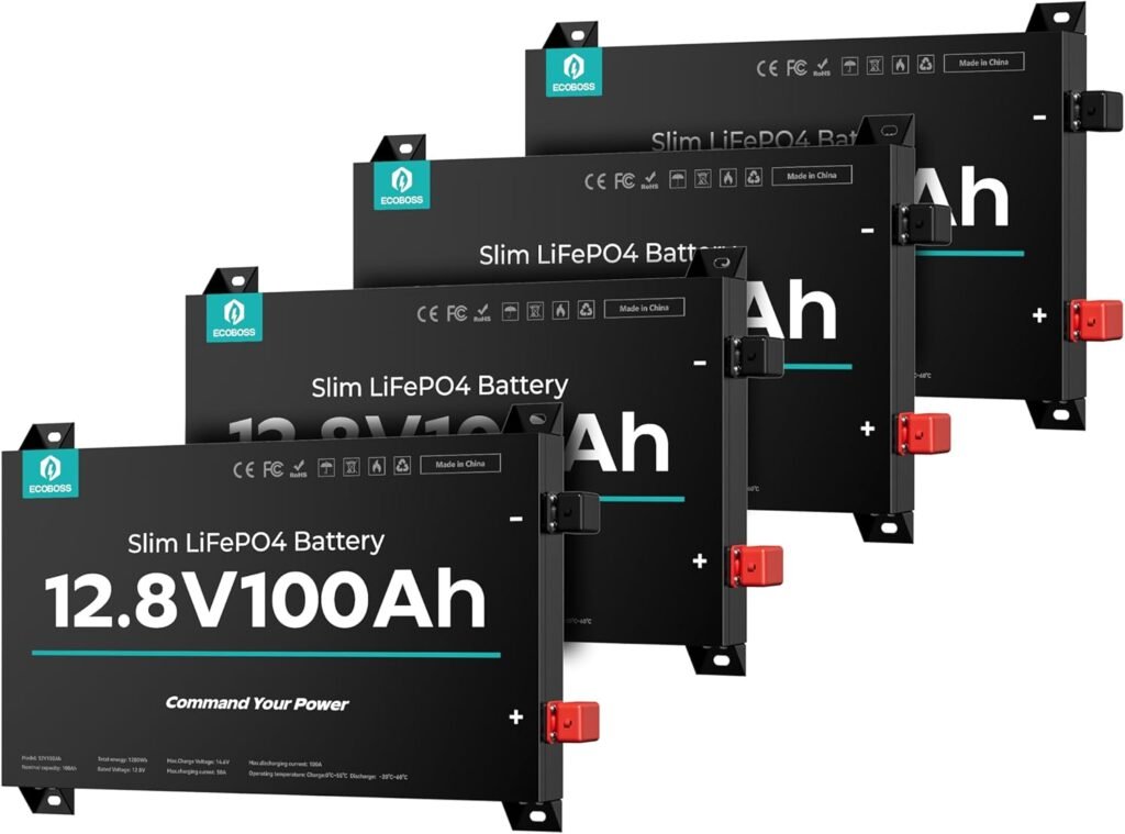 12V 100Ah Slim Lithium LiFePO4 Battery 2.76 1280Wh Ultra-Thin Deep Cycle Lithium Battery with 100A BMS, Low-Temp Protection Fit Vans, RV, Trucks, Solar Systems, Marine Off-Grid (4 Pack) 12V 100Ah Slim Lithium LiFePO4 Battery 2.76 1280Wh Ultra-Thin Deep Cycle Lithium Battery with 100A BMS, Low-Temp Protection Fit Vans, RV, Trucks, Solar Systems, Marine Off-Grid (4 Pack)
