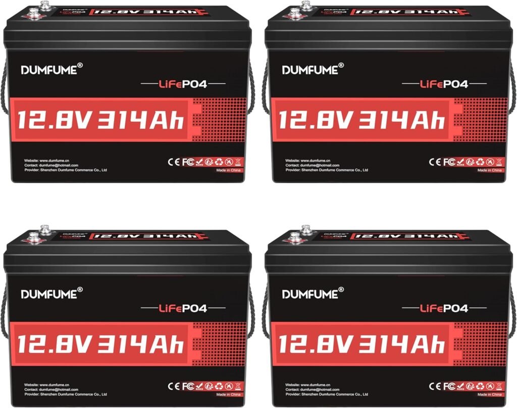 4 Pack 12V 300Ah (314Ah) LiFePO4 Battery, Built-in 200A BMS, 4019Wh 300ah Rechargeable Lithium Iron Phosphate Battery for Solar Systems, Off-Grid Power Systems,Camping