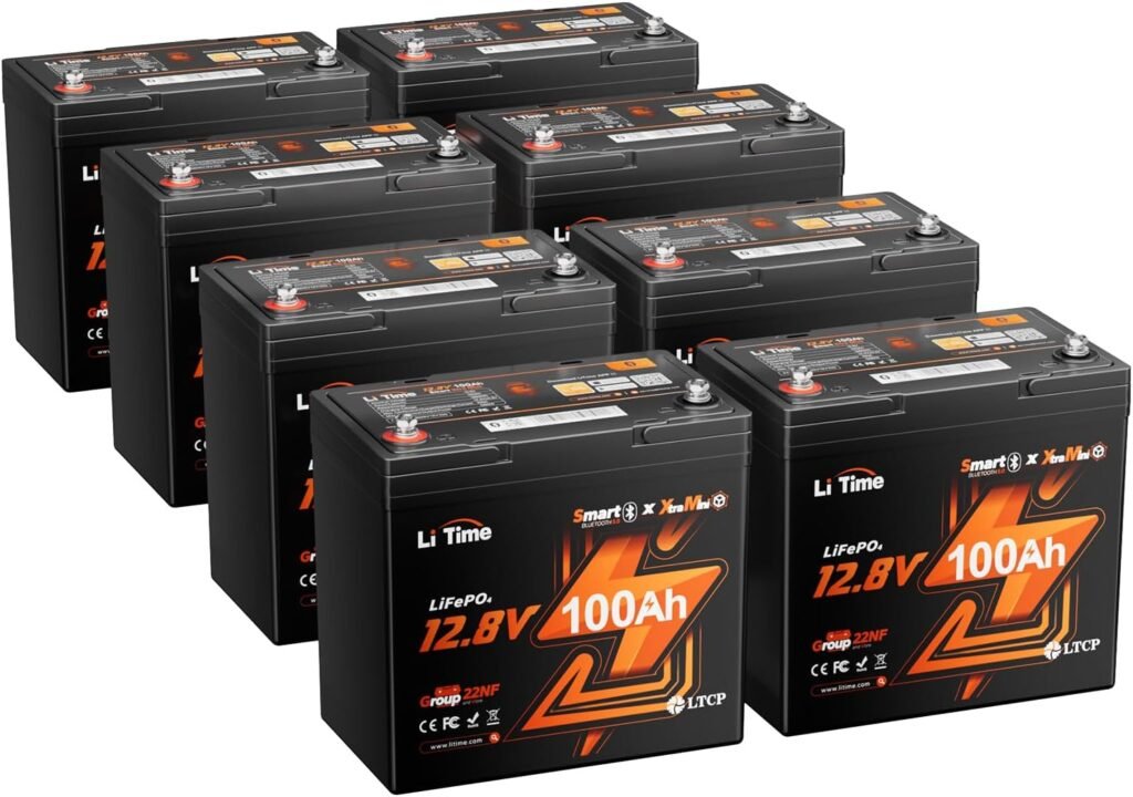 LiTime 12V 100Ah Xtra-Mini Bluetooth Trolling Motor LiFePO4 Battery, Volt MINI Small Lithium Batteries, Up to Deep Cycle, 100A BMS for RV, Camper, Travel Trailers, Boat, Yacht, Kayak (8-Pack)