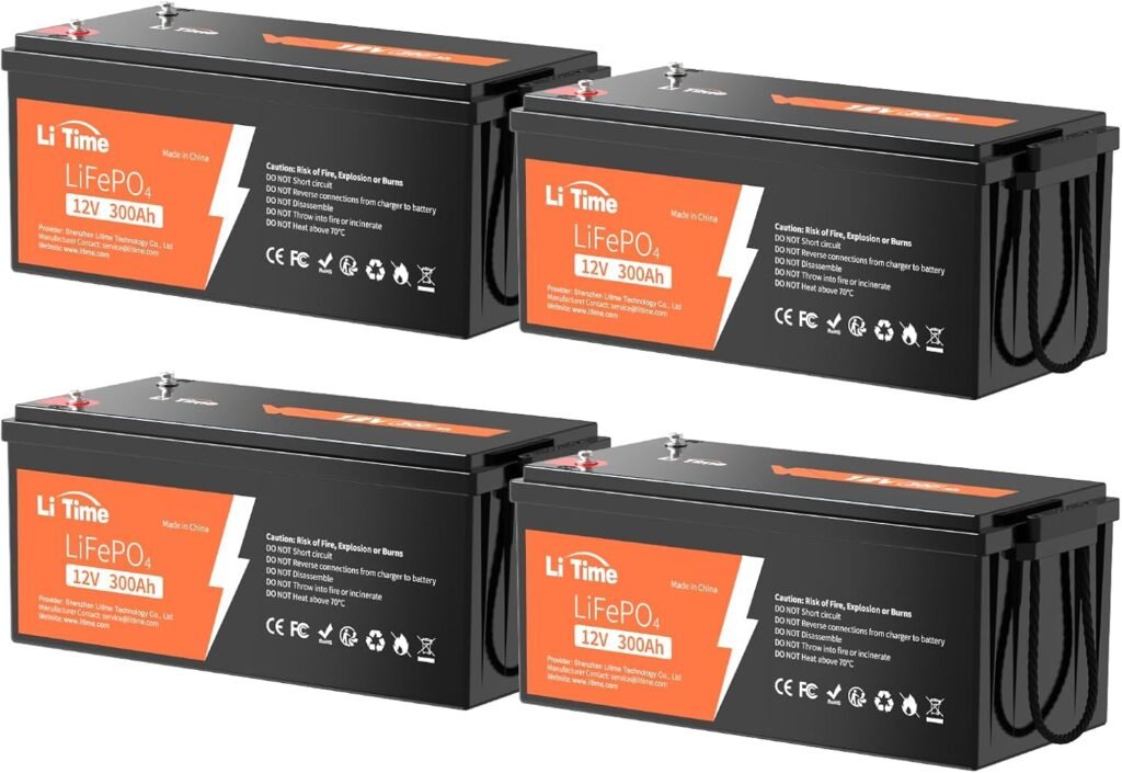Litime 12V 300Ah LiFePO4 Battery, Volt RV Lithium Battery with 200A BMS, Max. Deep Cycles, 3840Wh Energy for Travel Trailers, Solar, Off-Grid, Home Backup (4 Packs)