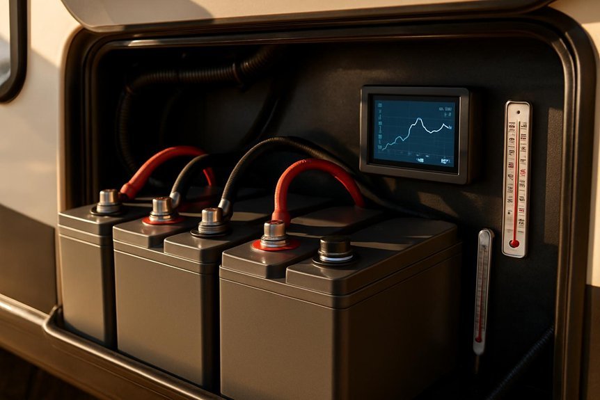 monitor rv battery temperatures with cooling and venting