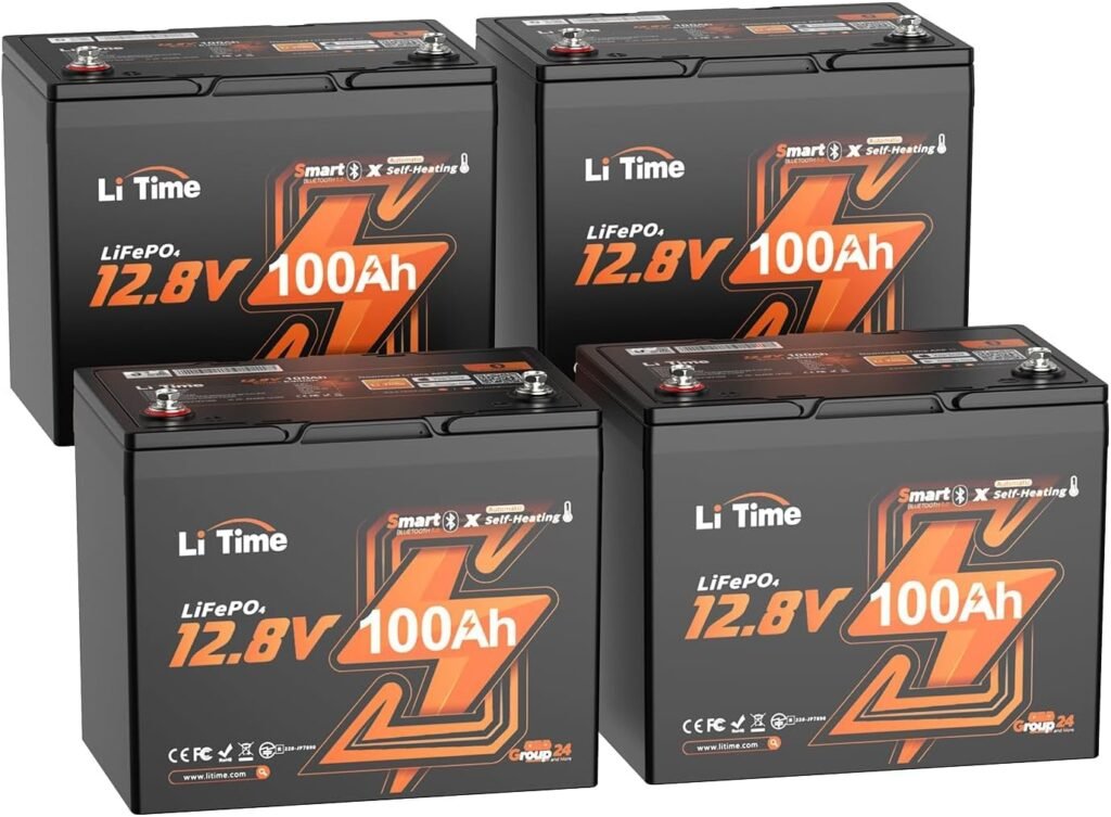 Litime 12V 100Ah Self Heating RV LiFePO4 Battery for Travel Trailer(4 Pack)