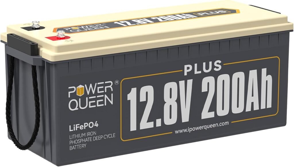 Power Queen 12V 200Ah PLUS LiFePO4 Deep Cycle Lithium Battery, to Cycles, Built-in 200A BMS, 2560W Load Power, Backup Battery in Case of Power Outage, Perfect for RV, Off-Grid System, Solar