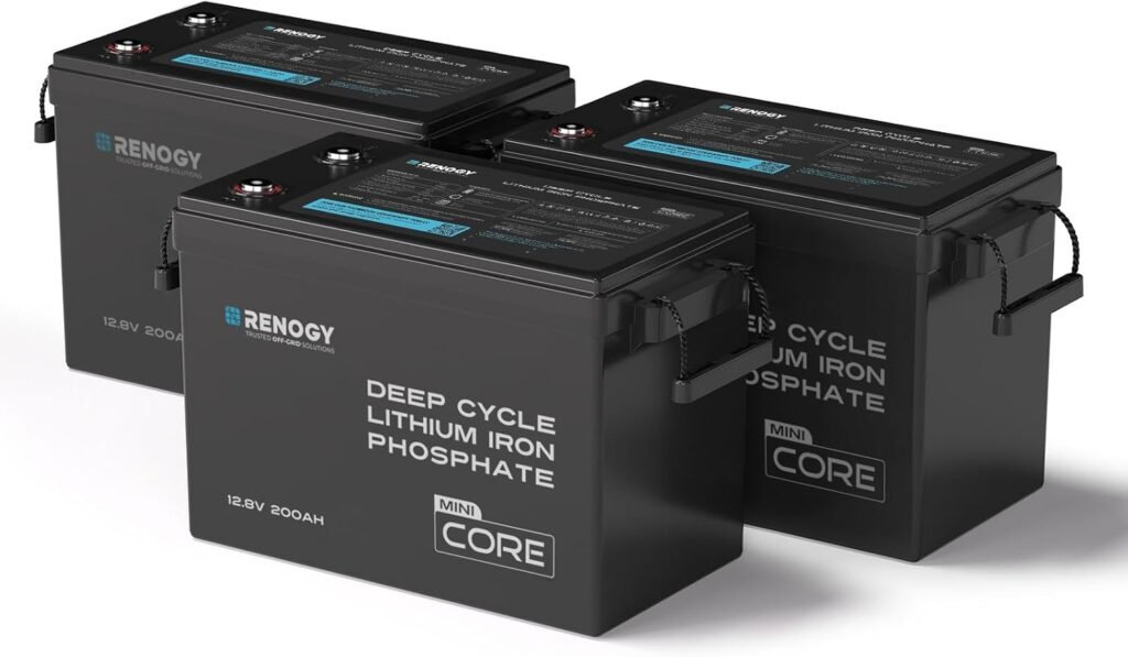 Renogy 300Ah LiFePO4 Lithium Battery, 12V Mini Size Deep Cycle Battery 3PCS | 200A BMS, Deep Cycle w/Remote Monitoring Compatibility, Backup Power for RV, Cabin, Marine, Home, Solar Off-Grid System Black