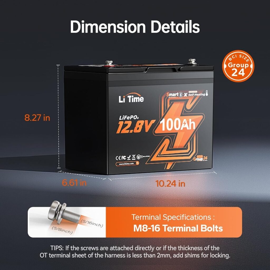 Litime 12v 100Ah RV Self-Heating LiFePO4 Lithium Battery for Camper (4Pack) | Group 24, Bluetooth, Heating Mode, 4000+ Deep Cycle, IP65 Waterproof, 100A BMS for Van, Trailer, Trolling Motors, Marine Litime 12v 100Ah RV Self-Heating LiFePO4 Lithium Battery for Camper (4Pack) | Group 24, Bluetooth, Heating Mode, 4000+ Deep Cycle, IP65 Waterproof, 100A BMS for Van, Trailer, Trolling Motors, Marine